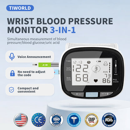 TIWORLD® Heart Month Bundle: 3-in-1 Home Monitor for Blood Pressure, Glucose & Uric Acid