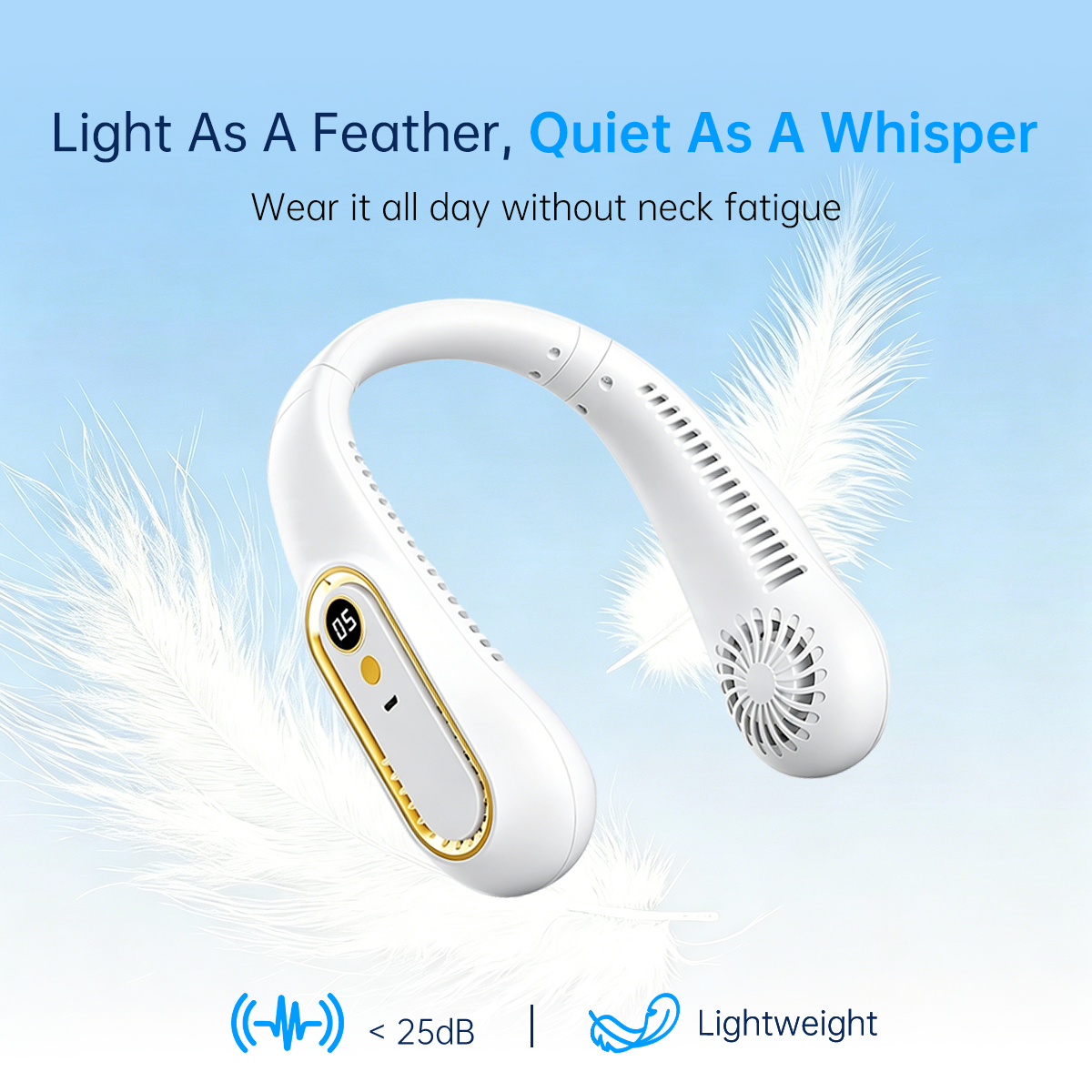 ❄️ Rechargeable Neck Fan — Strong Turbo Cooling Wind & 5-Speed Hands-Free Comfort